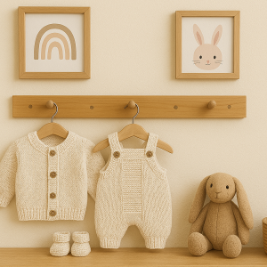 Tiny and cute neutral cream hand knit newborn set of button down cardigan, romper, and booties, made of organic cotton yarn. Perfect little newborn, baby shower, christening, baptism gift for moms and mommy to be