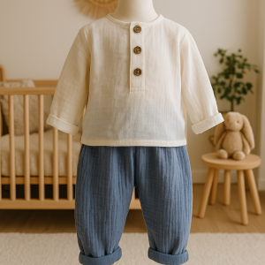 Baby Fischerhose aus indigoblauem Musselin, bequeme Pluderhose für Kleinkinder, Sommerhose aus Bio-Musselin, bequeme Hose für den Alltag