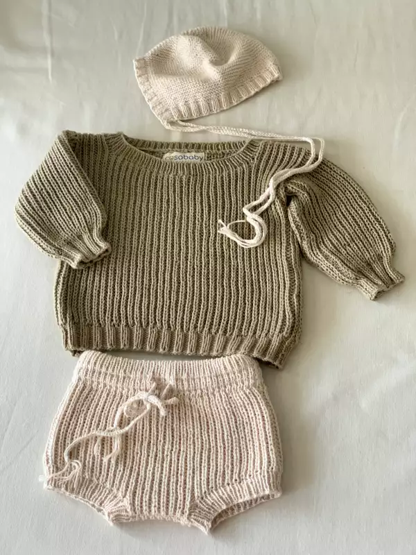 Organic Cotton Baby Knit Set - Khaki - Image 2