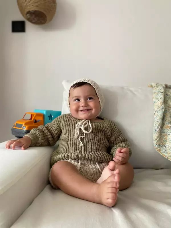 Organic Cotton Baby Knit Set - Khaki - Image 3