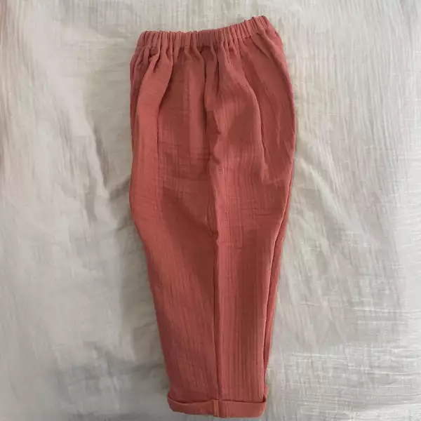 Organic muslin fisherman trousers - red - Image 3