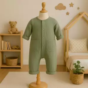 Bio Musselin Baby-Strampler - Salbeigrün