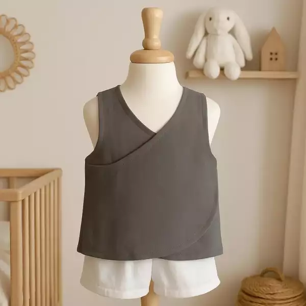 Organic Muslin Cross Back Gray Blouse - Image 2