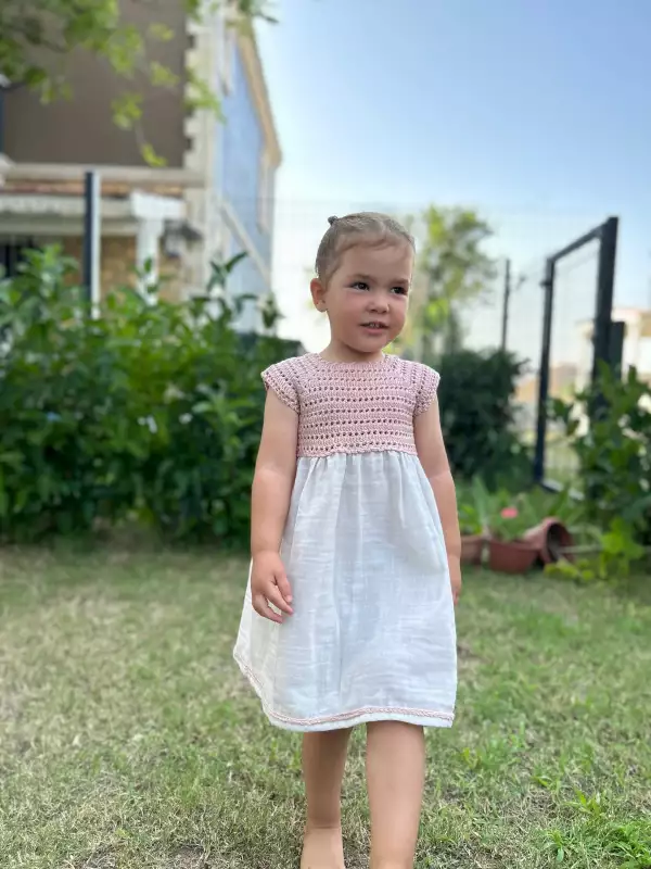 Crochet Baby Dress - Pink - Image 7