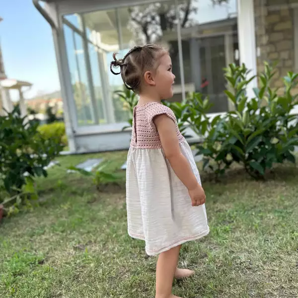 Crochet Baby Dress - Pink - Image 5