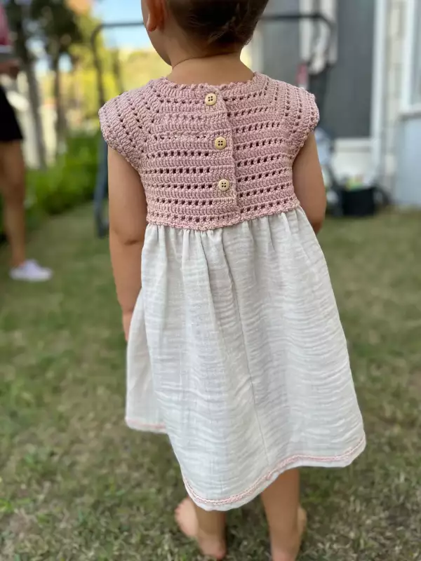 Crochet Baby Dress - Pink - Image 4