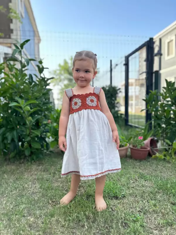 Crochet Toddler Dress - Terracotta - Image 3