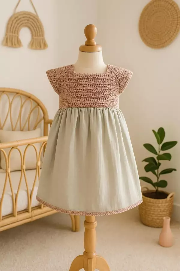 Crochet Baby Dress - Pink - Image 2
