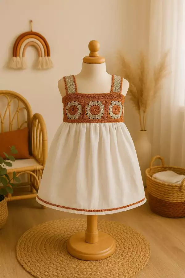 Crochet Toddler Dress - Terracotta - Image 2